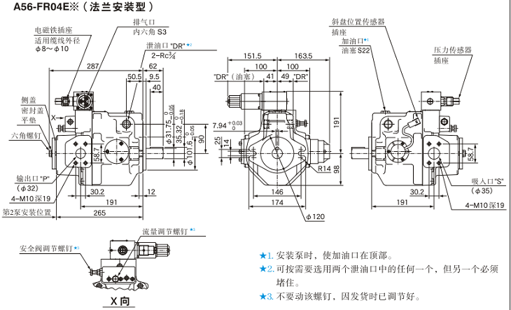 A56-FR04<a href='http://mzcollege.com' target='_blank'><u>油研柱塞泵</u></a>安装尺寸