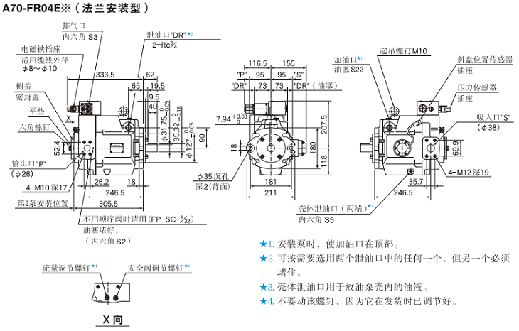 A70-FR04<a href='http://mzcollege.com' target='_blank'><u>油研柱塞泵</u></a>安装尺寸