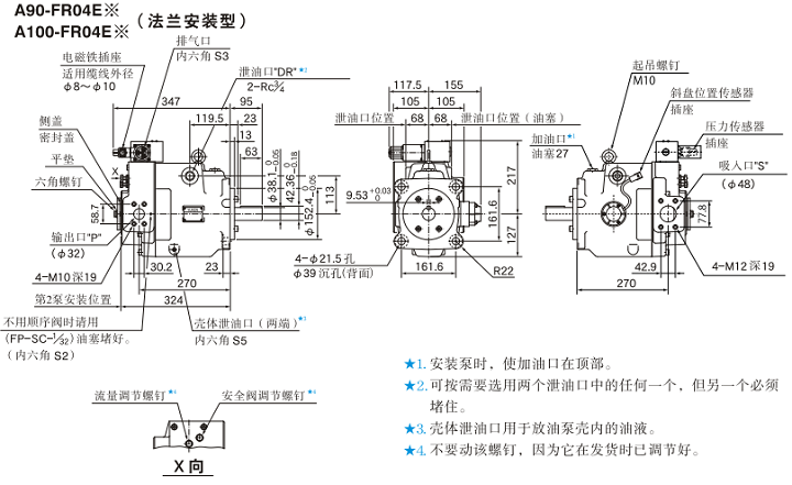 A90-FR04,A100-FR04<a href='http://mzcollege.com' target='_blank'><u>油研柱塞泵</u></a>安装尺寸
